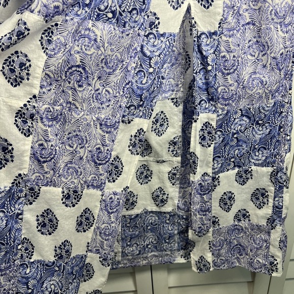 J. Crew Patchwork Side Slit Pull On Cotton Maxi Skirt Size Small Blue & White - Picture 10 of 11